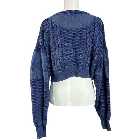 Free People Patchwork Chunky Cable Knit Heritage Cardi Cardigan Sweater Size XL - Picture 9 of 14